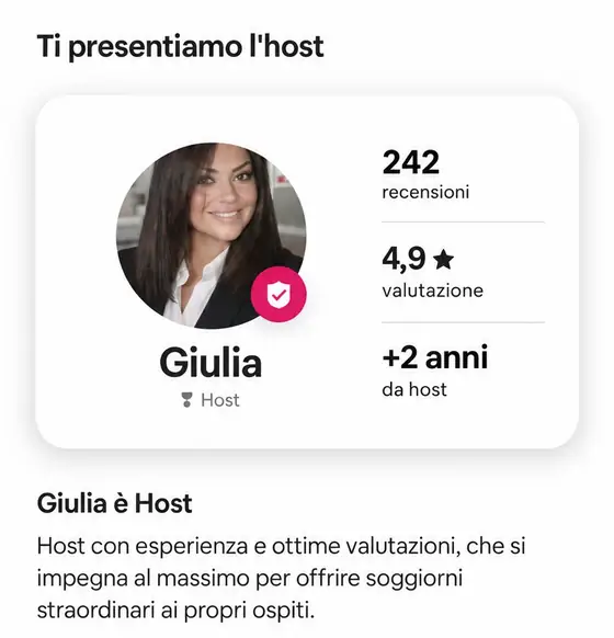 Profilo host Airbnb di Giulia: 242 recensioni, valutazione 4,9, oltre 2 anni da host